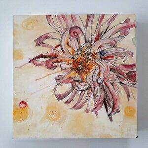 Kerensa Haynes ORIGINAL OOAK Art Oil Painting Chrysanthemum Flower on Wood Panel
